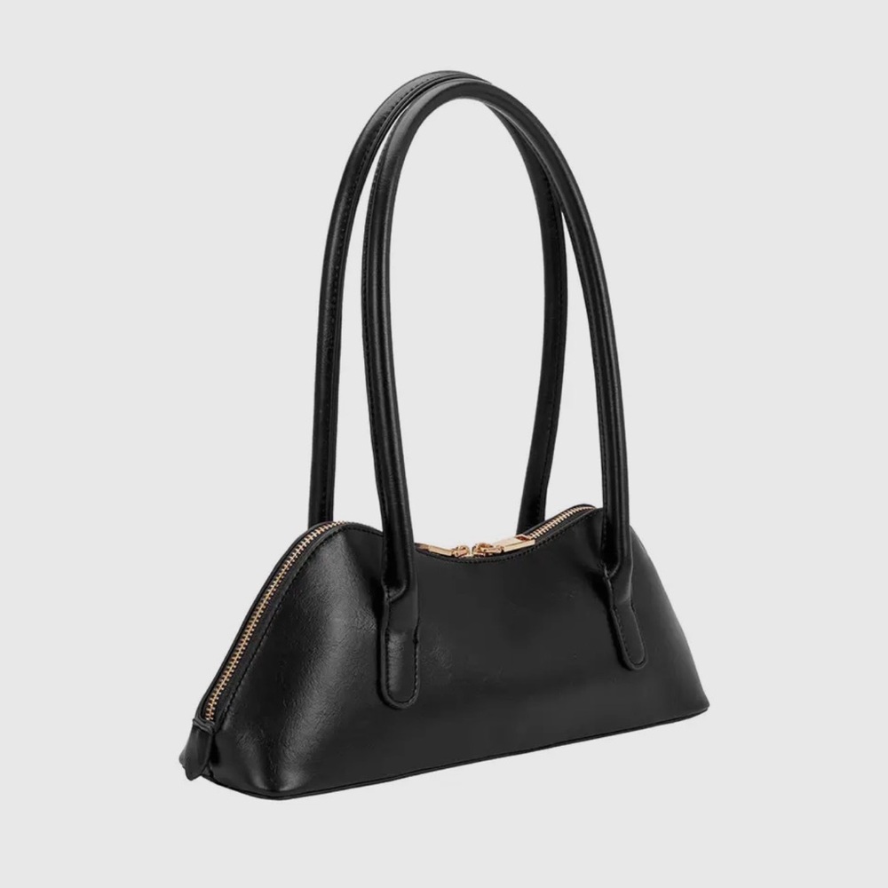 Melie Bianco Black Gold Hardware Shoulder Bag NWT Vegan Faux Leather - Picture 2 of 5